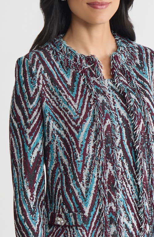 Ming Wang Heritage Lurex Fringe Trim Jacquard Knit Jacket In Multi