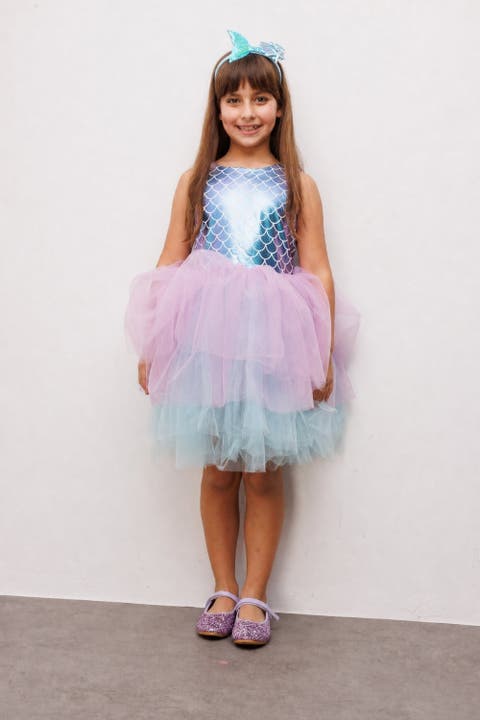 Carey Girls’ Mermaid Print Tulle Dress & Mermaid Crown Set