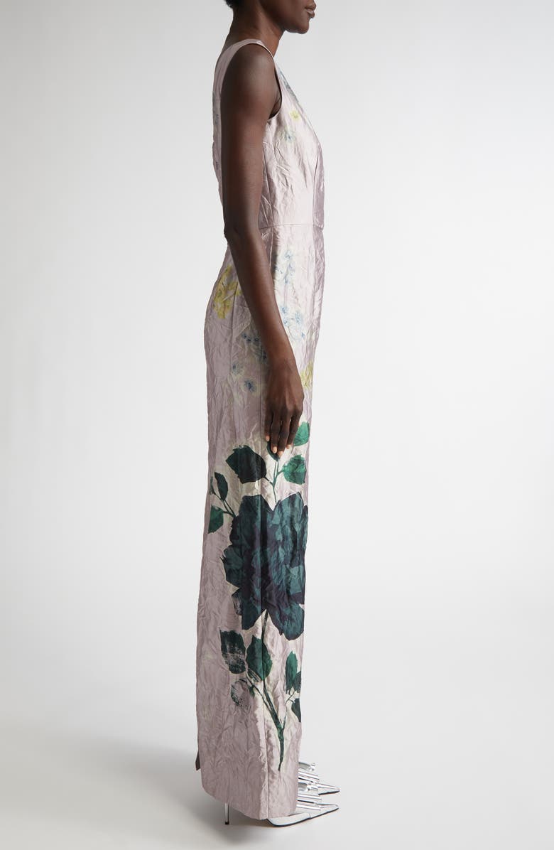 Erdem Floral Print Crinkled Metallic Satin Gown, Alternate, color, 