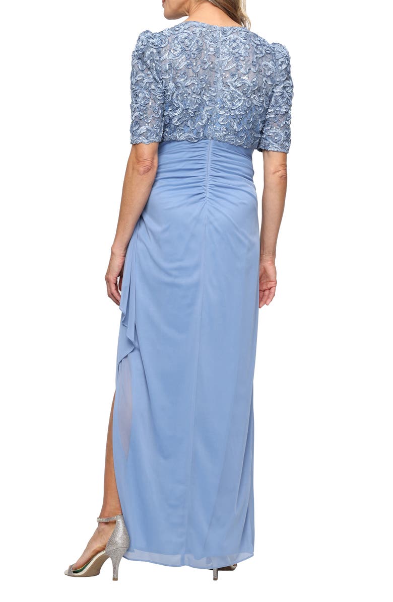 Alex Evenings Embellished Short Sleeve Empire Waist Gown, Alternate, color, Sky Blue