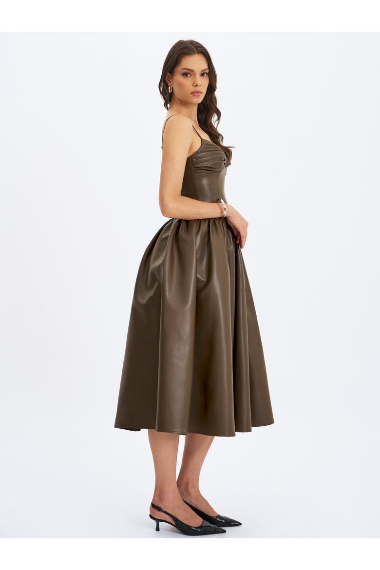 Parisia Vegan Leather Drop Waist Maxi Dress, Alternate, color, Brown