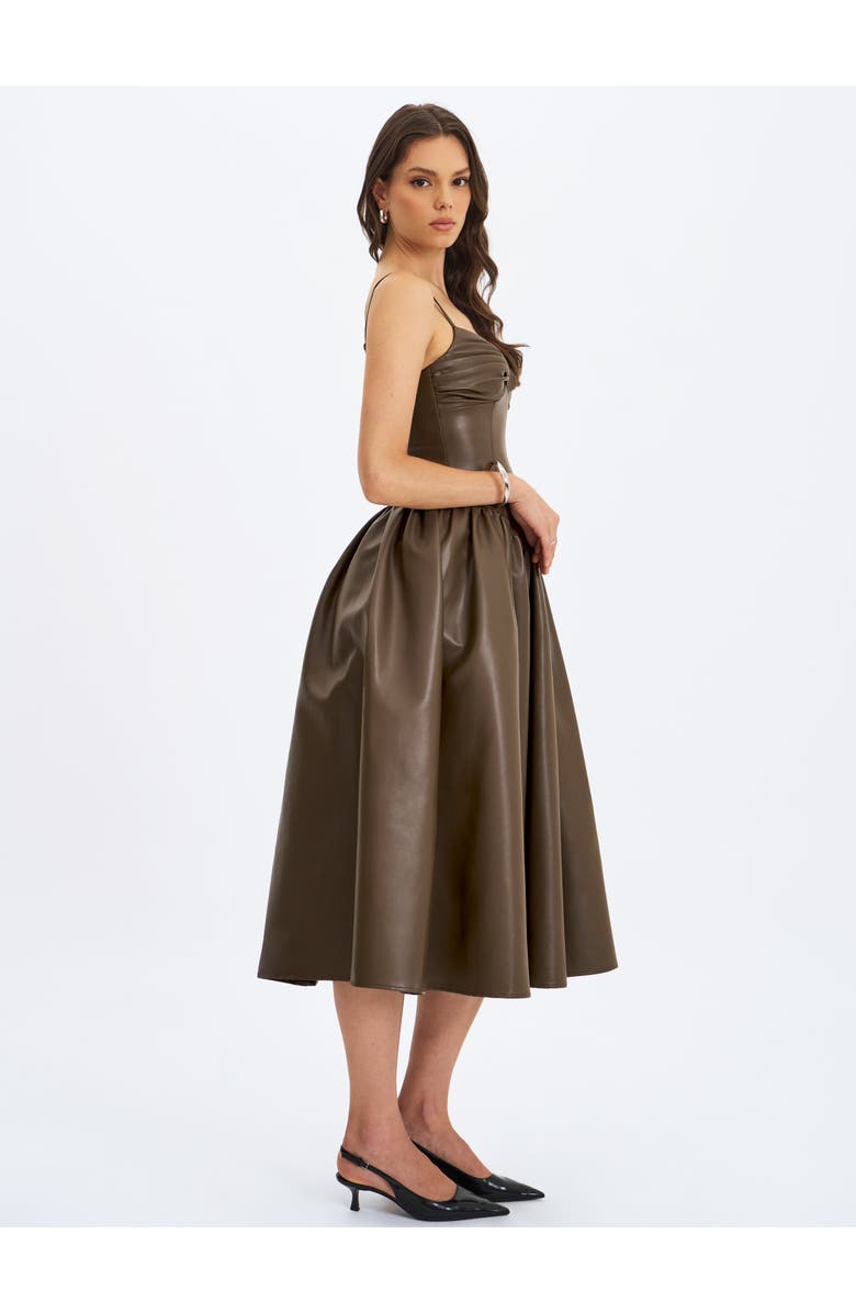 Miss Circle Parisia Vegan Leather Drop Waist Maxi Dress, Alternate, color, Brown