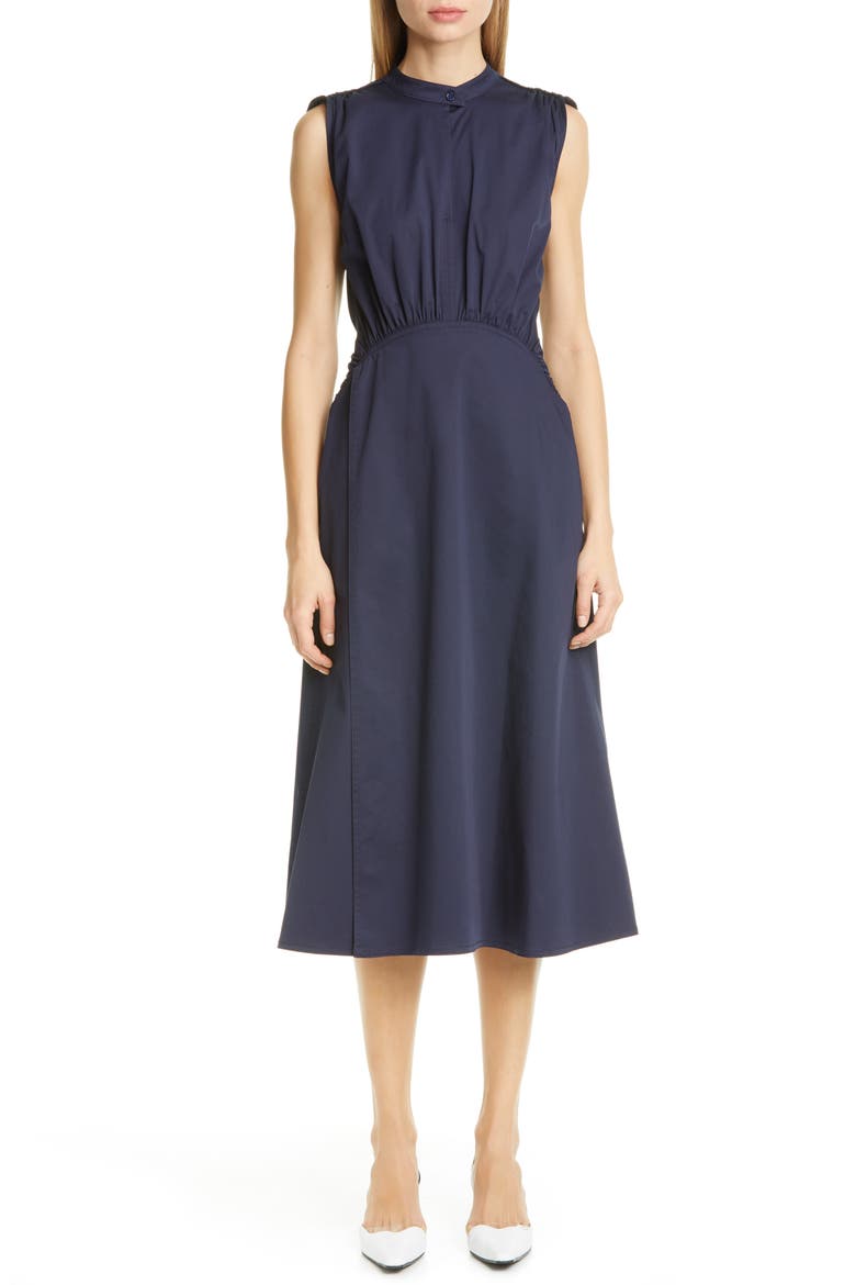 Cotton Poplin A-Line Midi Dress, Main, color, DARK NAVY