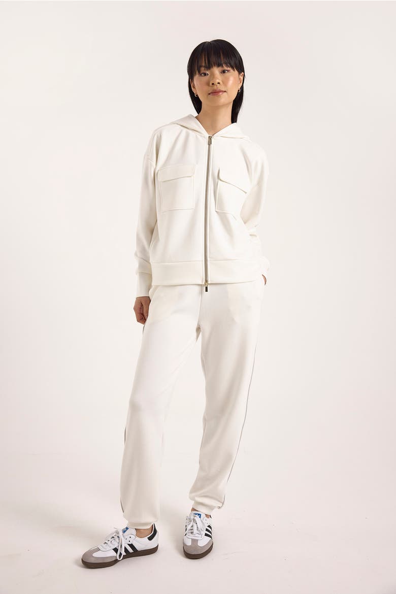 Patch Pocket Jersey Full Zip Hoodie, Alternate, color, Ivory