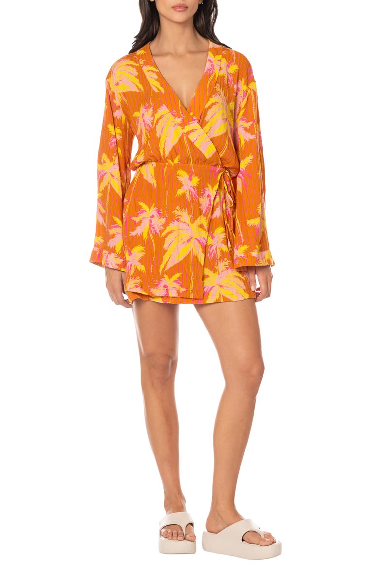 Sunkissed Shore Zaira Long Sleeve Cover-Up Wrap Dress, Main, color, OPEN ORANGE