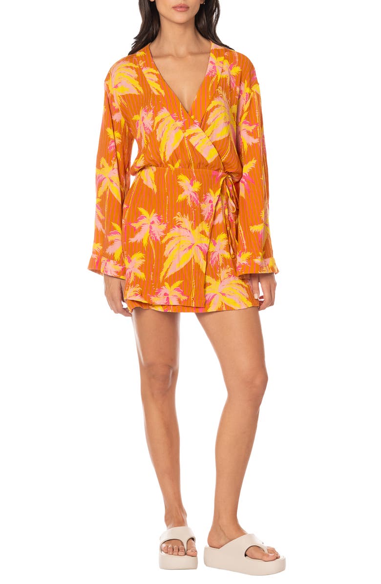 Maaji Sunkissed Shore Zaira Long Sleeve Cover-Up Wrap Dress, Main, color, Open Orange