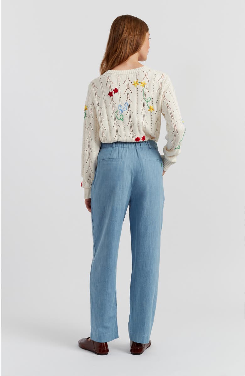 Chinti & Parker Chambray Daisy Wide-Leg Pants, Alternate, color, Spring Blue