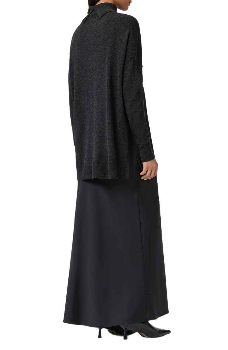 AllSaints Juno Long Sleeve 2-in-1 Sweater & Slipdress, Alternate, color, Shadow Black