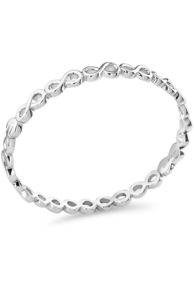 Infinity Bangle Bracelet in Rhodium Plated Sterling Silver, Alternate, color, Silver