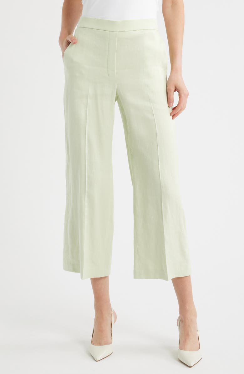 Theory Pull-On Linen Blend Wide Leg Pants, Main, color, Aloe