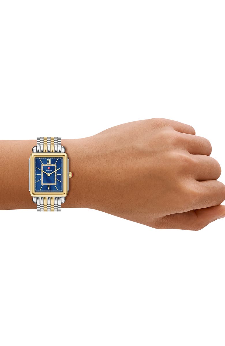 MICHELE Deco II Two-Tone Diamond Bracelet Watch, 32mm, Alternate, color, Two Tone