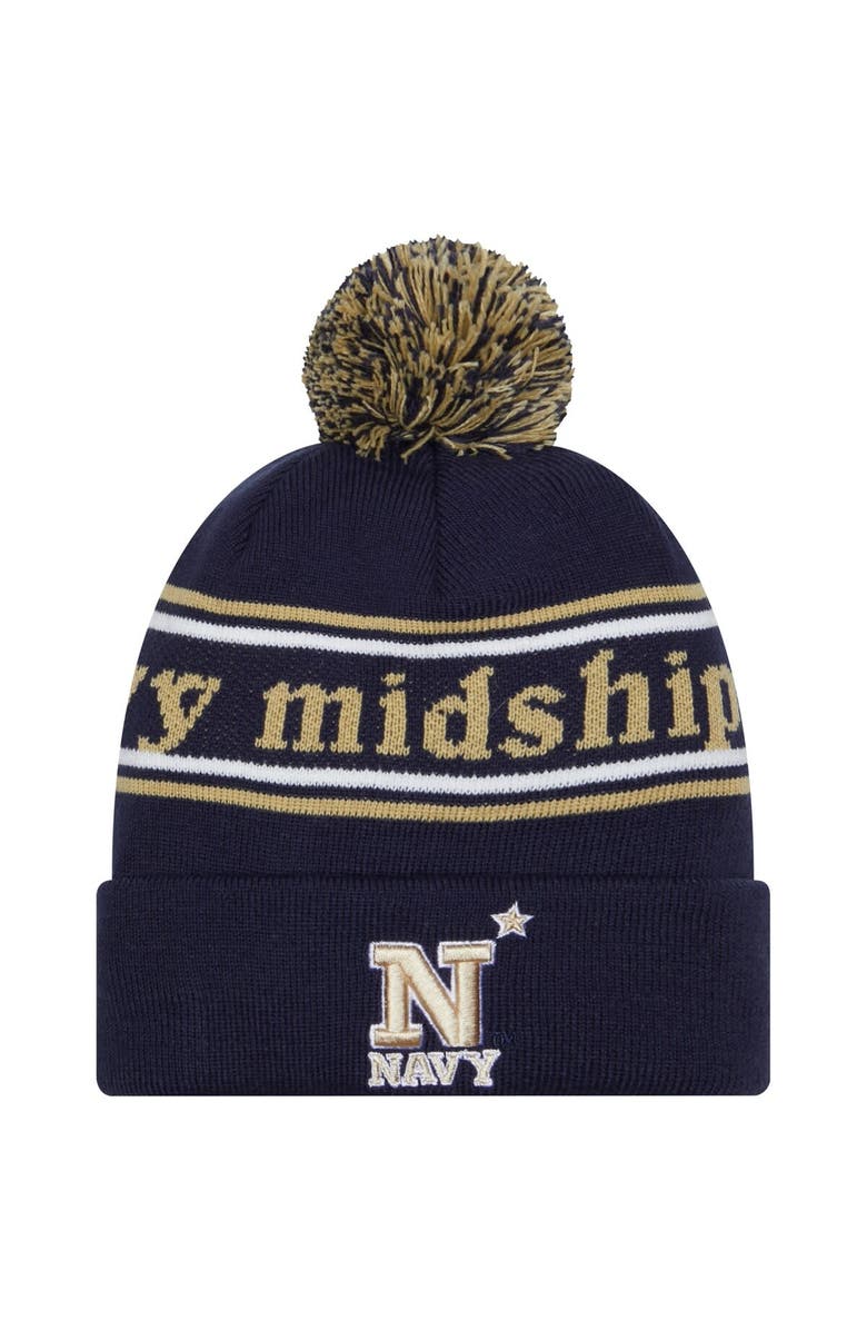 New Era Men's New Era Navy Navy Midshipmen Marquee Cuffed Knit Hat with Pom, Main, color, 