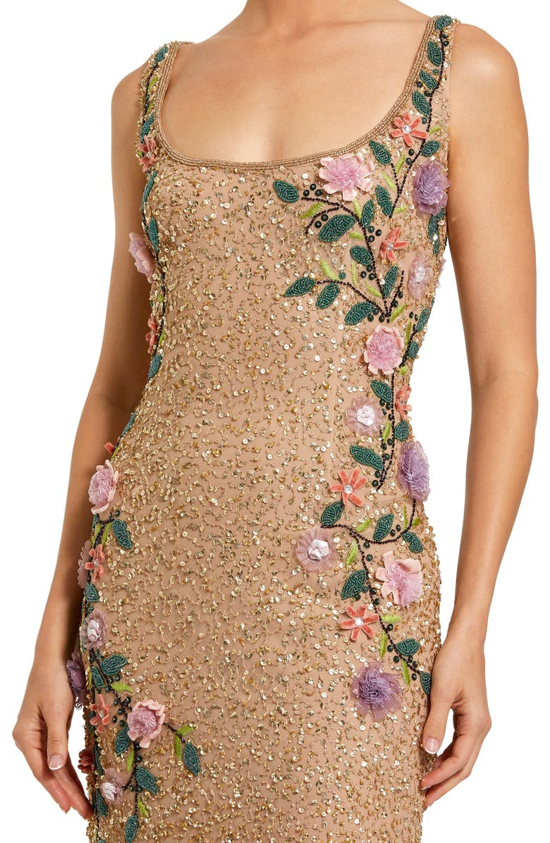 Mac Duggal Embellished Mesh Gown with Scoop Neck and Floral Beading, Alternate, color, Gold Multi