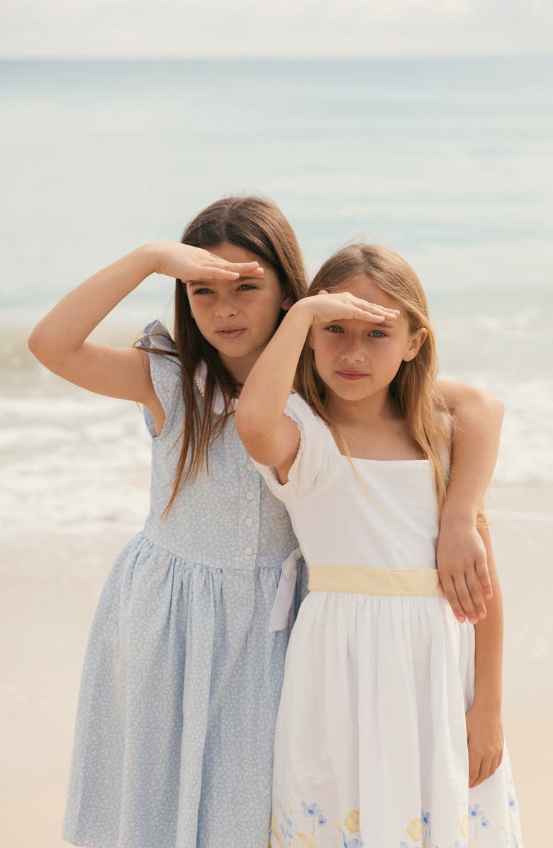 Hope & Henry Kids' Ruffle Sleeve Linen Dress with Peter Pan Collar, Alternate, color, Blue Chateau Ditsy