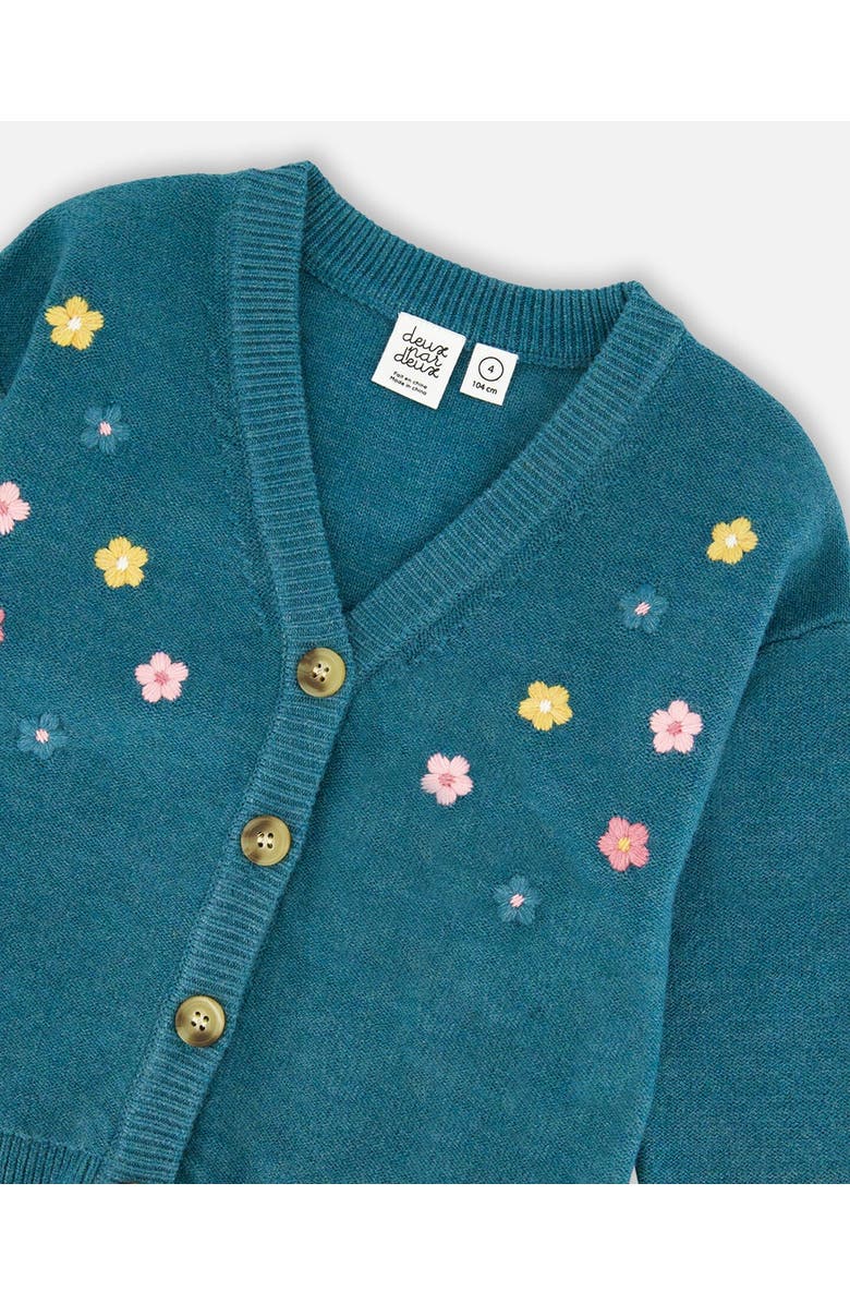 Deux par Deux Knitted Cardigan with Flower Embroidery, Alternate, color, Dark Green
