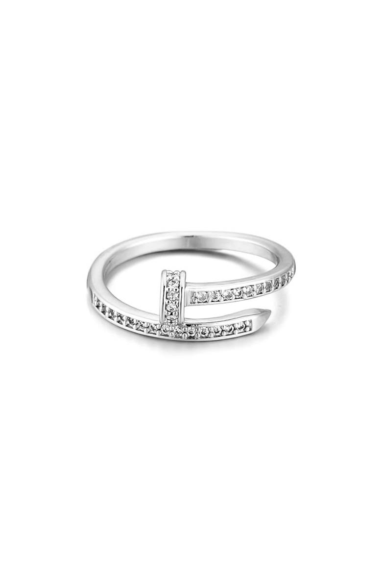 Cubic Zirconia Nail Bypass Ring, Alternate, color, SILVER