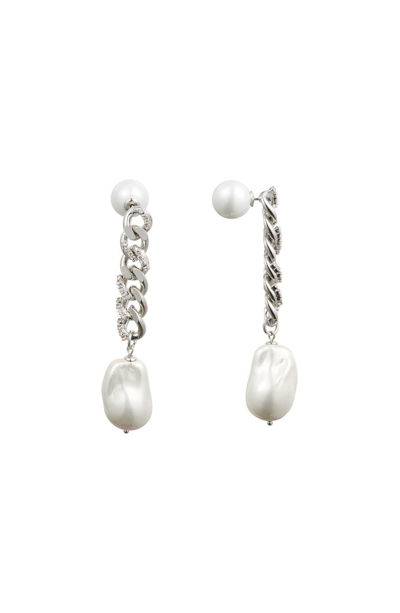 Classicharms Baroque Pearl Chain Drop Earrings, Main, color, Silver
