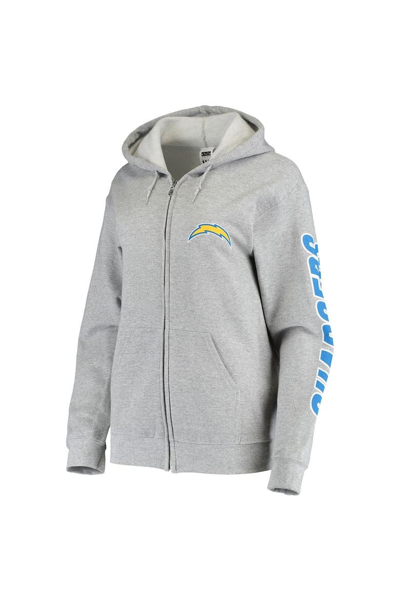 Women's Junk Food Gray Los Angeles Chargers Fleece Full-Zip Hoodie, Alternate, color, Gray