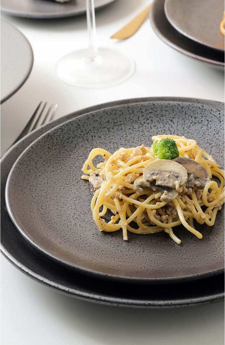 Stone Lain Valencia Porcelain 16-Piece Dinnerware Set, Alternate, color, Metallic Grey