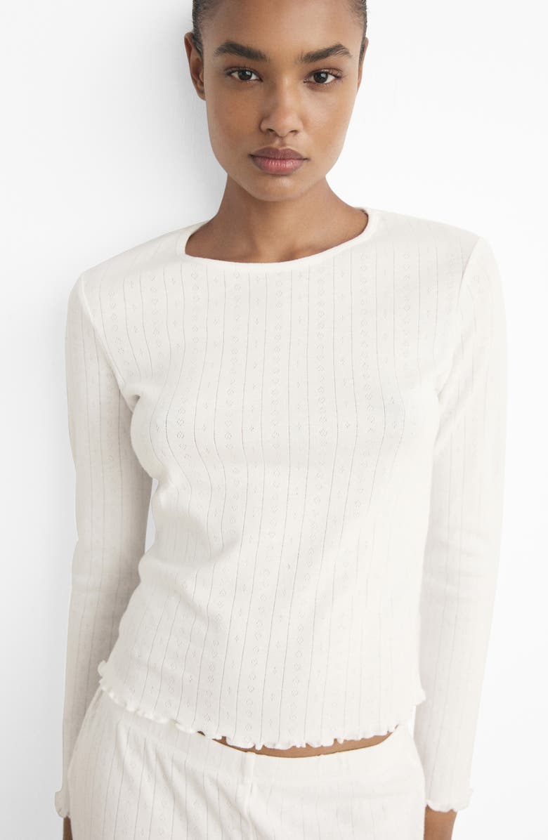 MANGO Pointelle Cotton Pajamas, Alternate, color, White