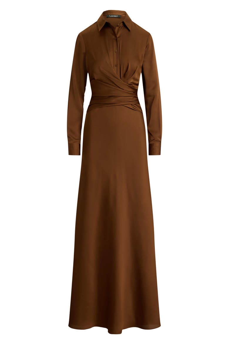 Featherweight Satin Charmeuse Shirtdress Gown, Alternate, color, LIGHT TOBACCO BROWN
