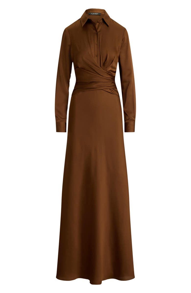 Lauren Ralph Lauren Featherweight Satin Charmeuse Shirtdress Gown, Alternate, color, Light Tobacco Brown