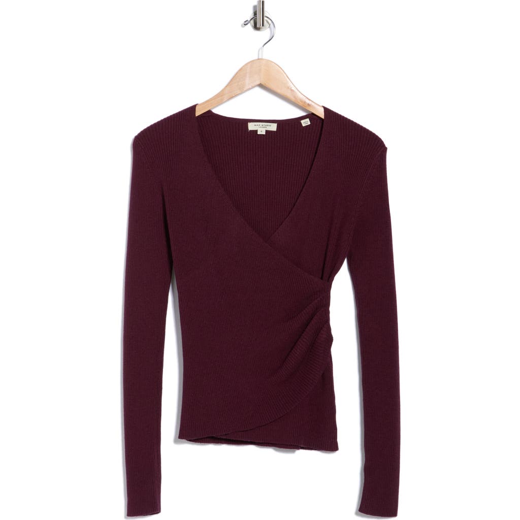 Max Studio Faux Wrap Knit Sweater In Brown