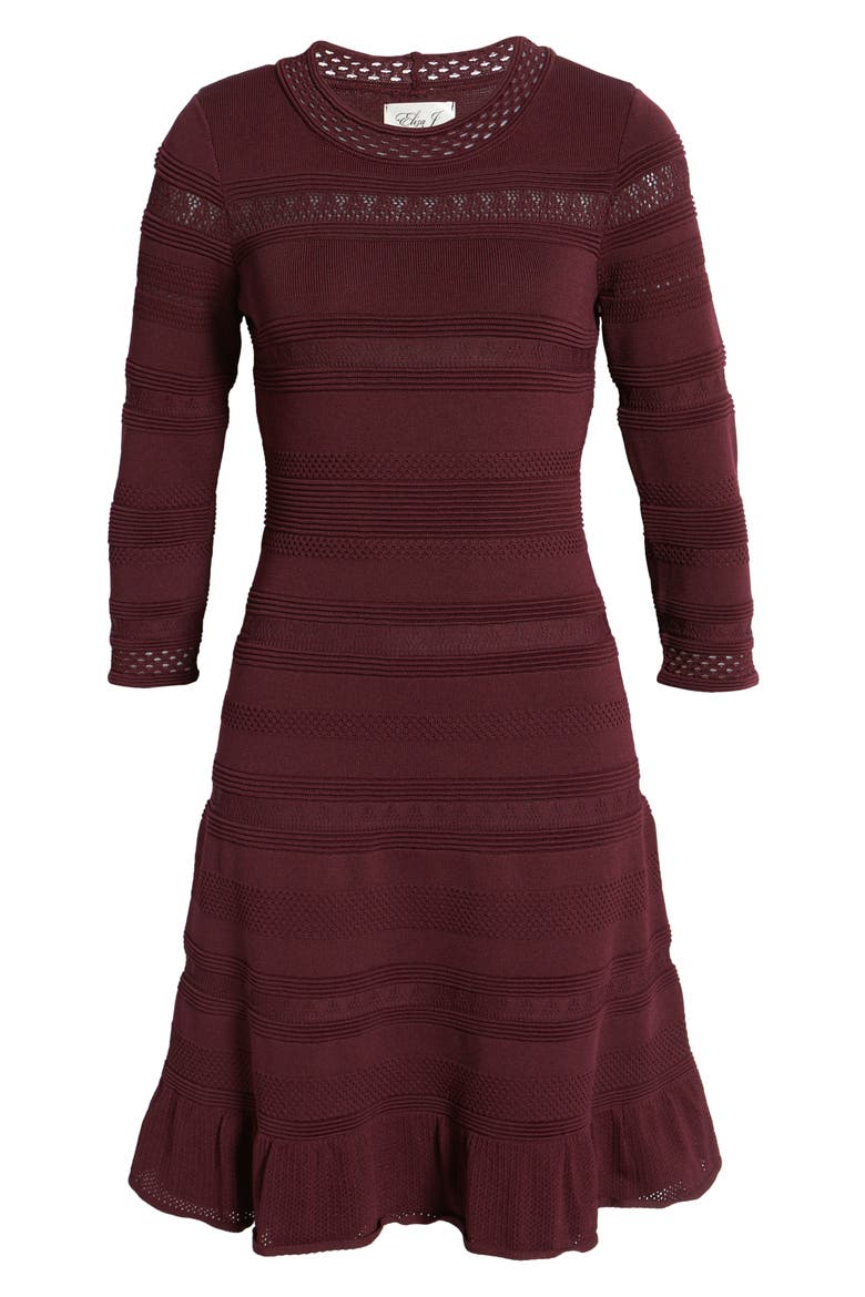 Textured Fit & Flare Dress, Alternate, color, WINE