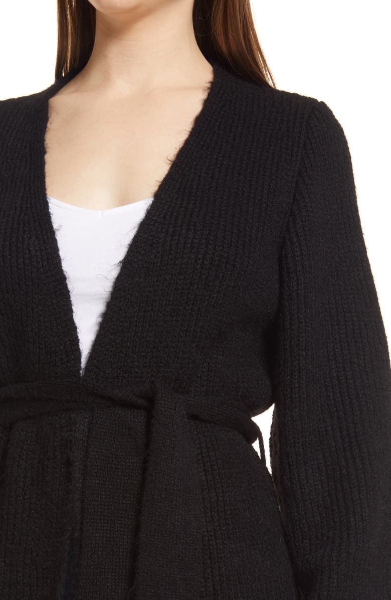 Topshop Belted Blouson Sleeve Cardigan, Alternate, color, 