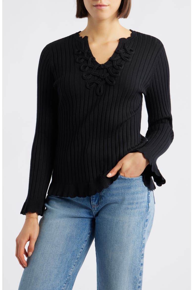 Soutache Rib Sweater, Main, color, BLACK