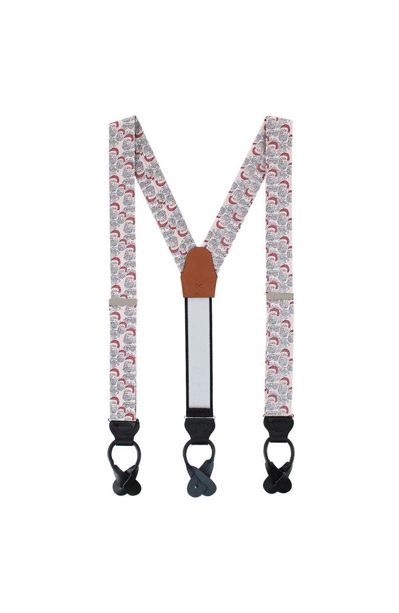 Trafalgar Big and Tall Santa Claus Is Watching Silk Novelty Button End Suspenders, Alternate, color, Ivory And Red