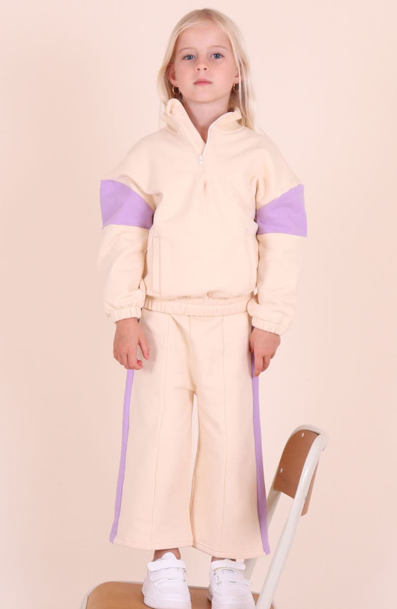 TINY TRIBE Kids' Half Zip Stretch Cotton Fleece Sweatshirt, Alternate, color, Cream