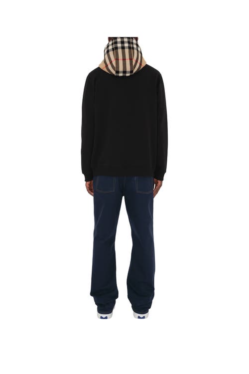 Burberry Soft Cotton Hooded Sweater With Check-pattern Finish In Black