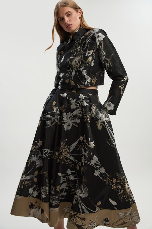 Karen Millen Floral Jacquard Tailored Full Midi Skirt In Black