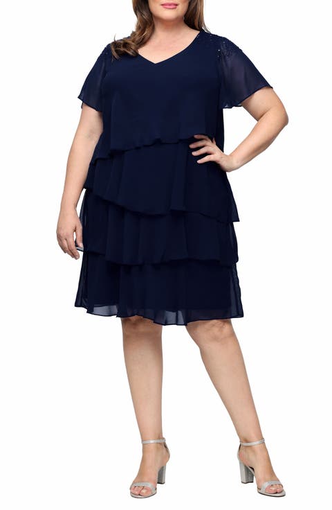 Beaded Tiered Chiffon Dress