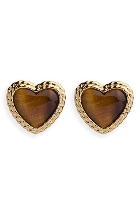 Semiprecious Stone Heart Stud Earrings
