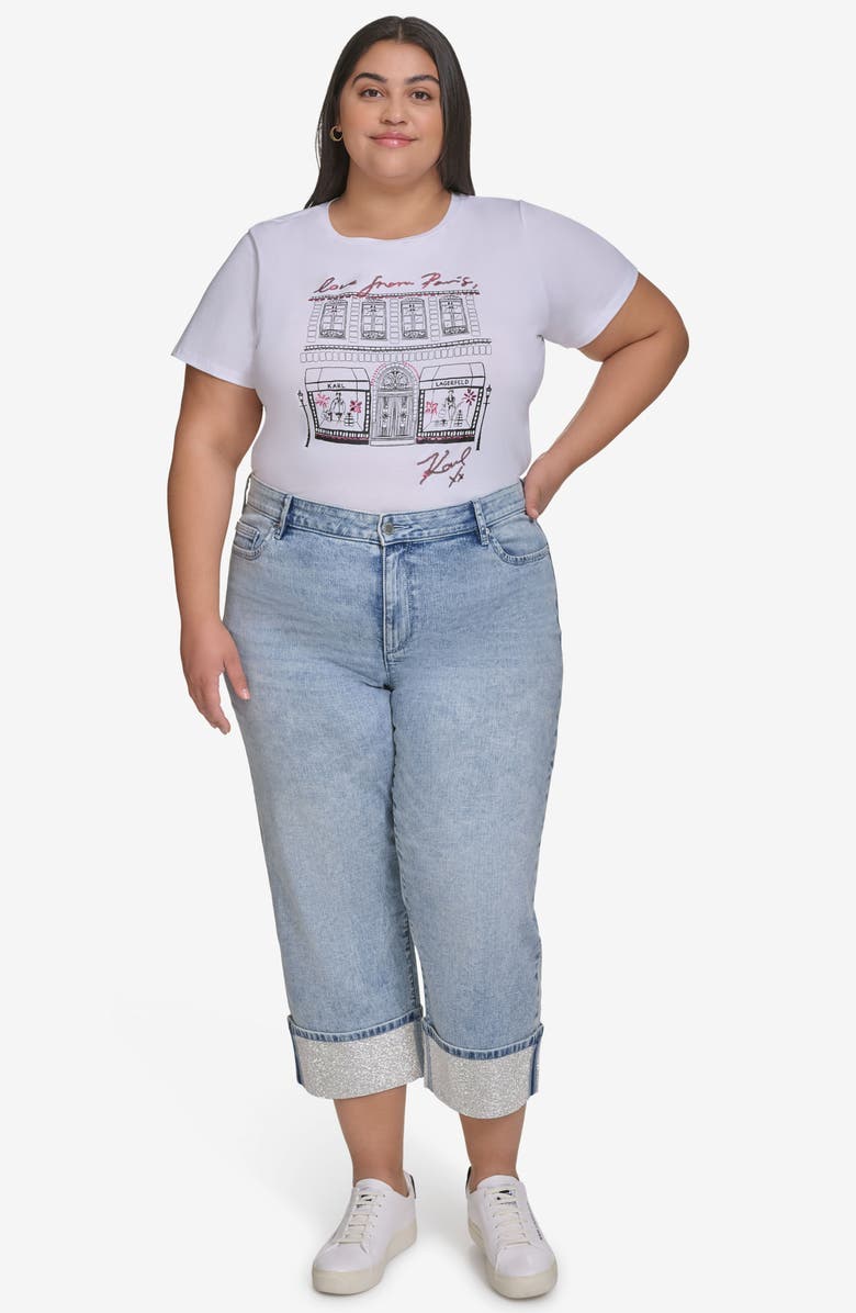 KARL LAGERFELD PARIS Crystal Cuff High Waist Jeans, Alternate, color, Ice Blue