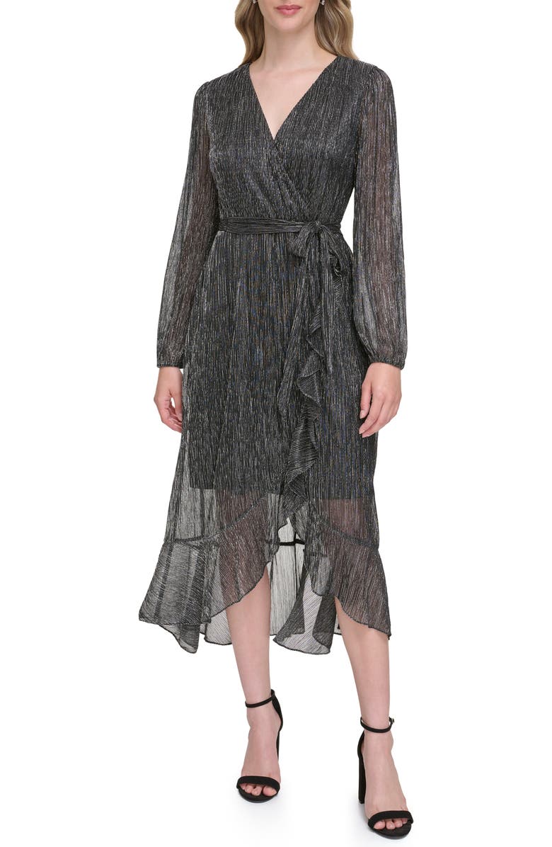 Kensie Long Sleeve Shimmer Knit Midi Dress, Main, color, 