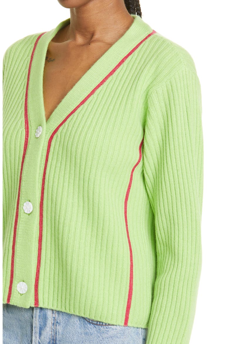 The Elder Statements Women's Rib Cashmere Cardigan, Alternate, color, CATERPILLAR W/ PETUNIA PINK