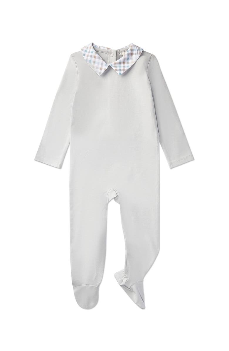 MiniMoi Baby Plaid-Collar Cotton Rich Footie, Main, color, Pearl Blue