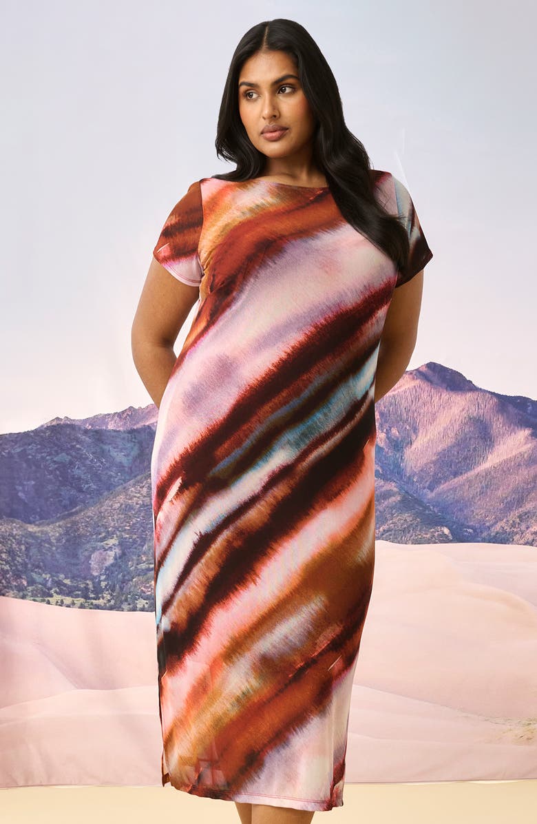 Estelle Sunshine Radiant Print Mesh Midi Dress, Alternate, color, Pink Multi Print