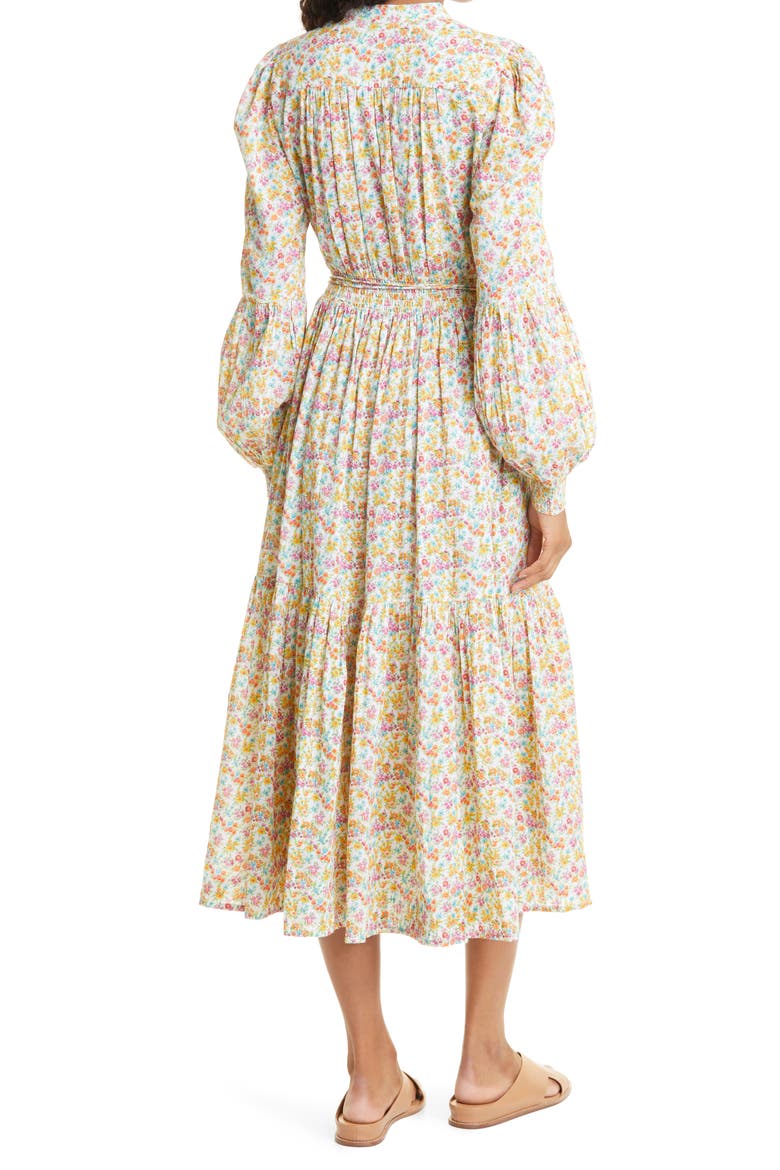Flower Garden Long Sleeve Cotton Midi Dress, Alternate, color, FLOWER GARDEN