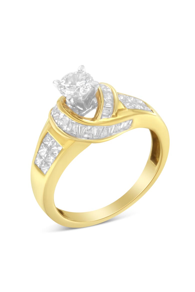 14K Gold 1 1/8Cttw Round Baguette and Princess Cut Diamond Ring, Alternate, color, Yellow Gold