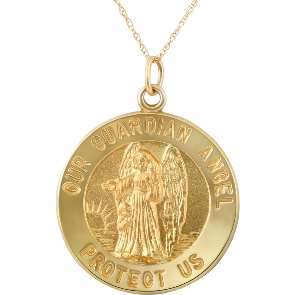 Bliss Diamond 14k Gold Guardian Angel Medal Pendant 1" Tall 5.5 Grams In Yellow Gold