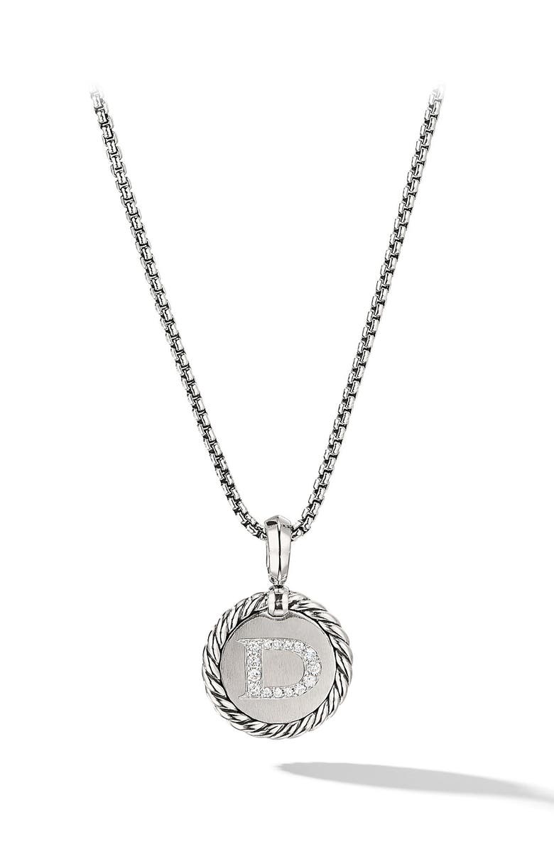 David Yurman Diamond Initial Pendant, Main, color, Silver-D