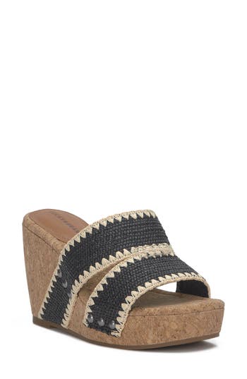 Lucky Brand Vickta Raffia Platform Wedge In Black