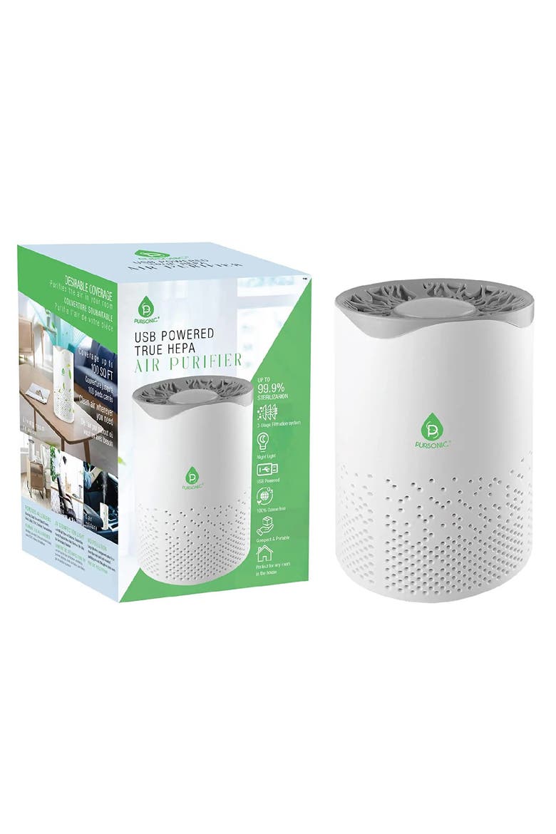 USB Powered True HEPA Air Purifier, Main, color, White