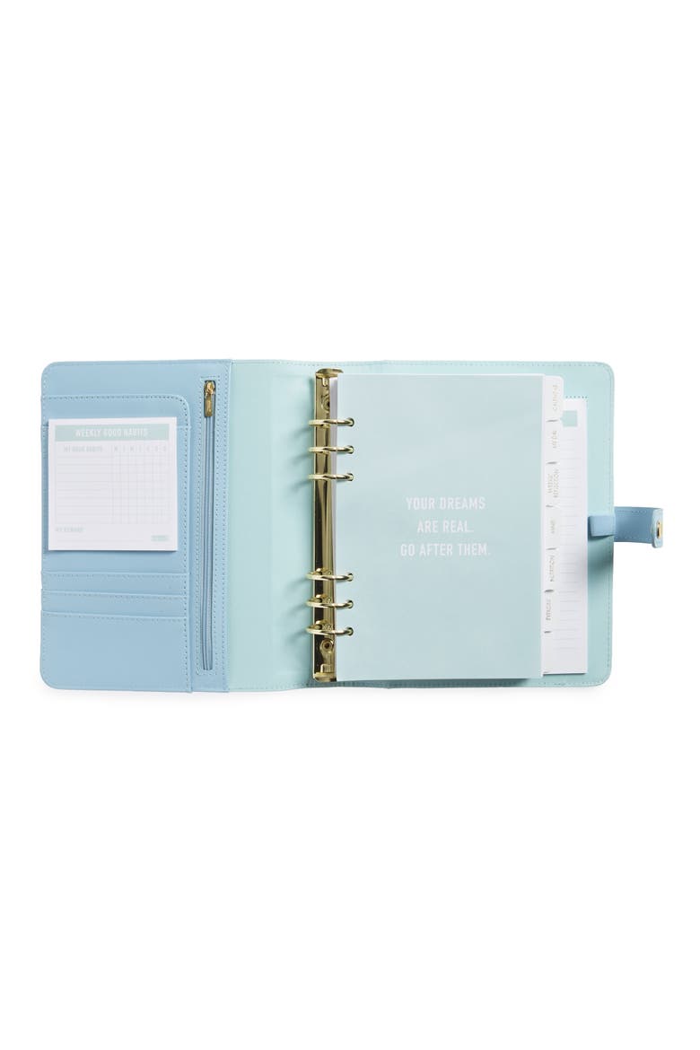 Large Leather Wellness Planner, Alternate, color, LIGHT BLUE/ GOLD