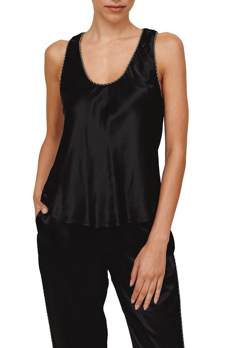 Bella Dahl Beaded Trim Satin Tank, Main, color, Black