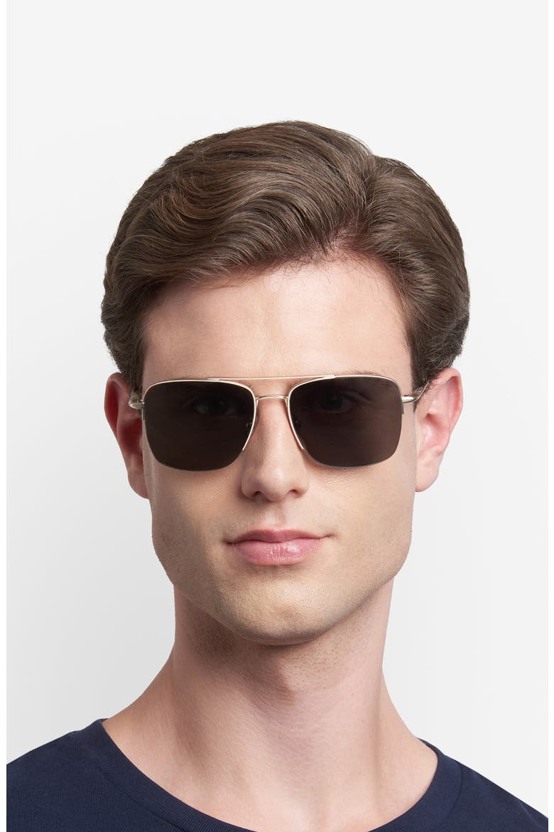 57mm Rectangular Sunglasses, Alternate, color, MATTE LIGHT GOLD/ GREEN
